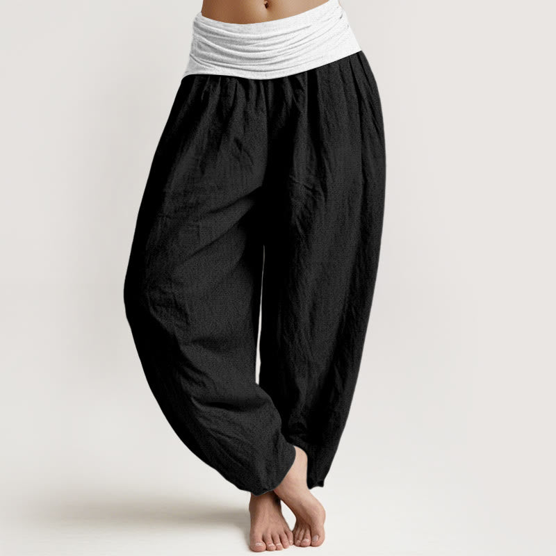 Nimara Ritual Cotton Blue Black Gray Solid Color Women's Elastic Waist Harem Pants