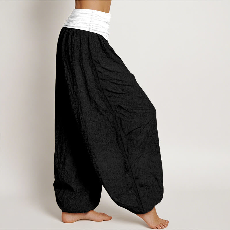 Nimara Ritual Cotton Blue Black Gray Solid Color Women's Elastic Waist Harem Pants