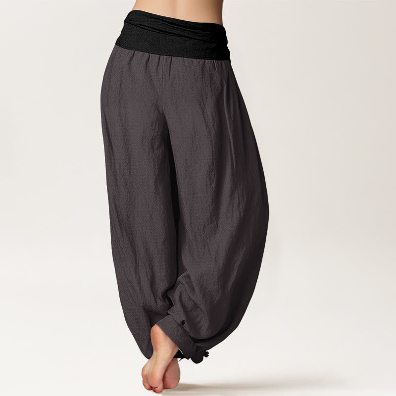 Nimara Ritual Cotton Blue Black Gray Solid Color Women's Elastic Waist Harem Pants