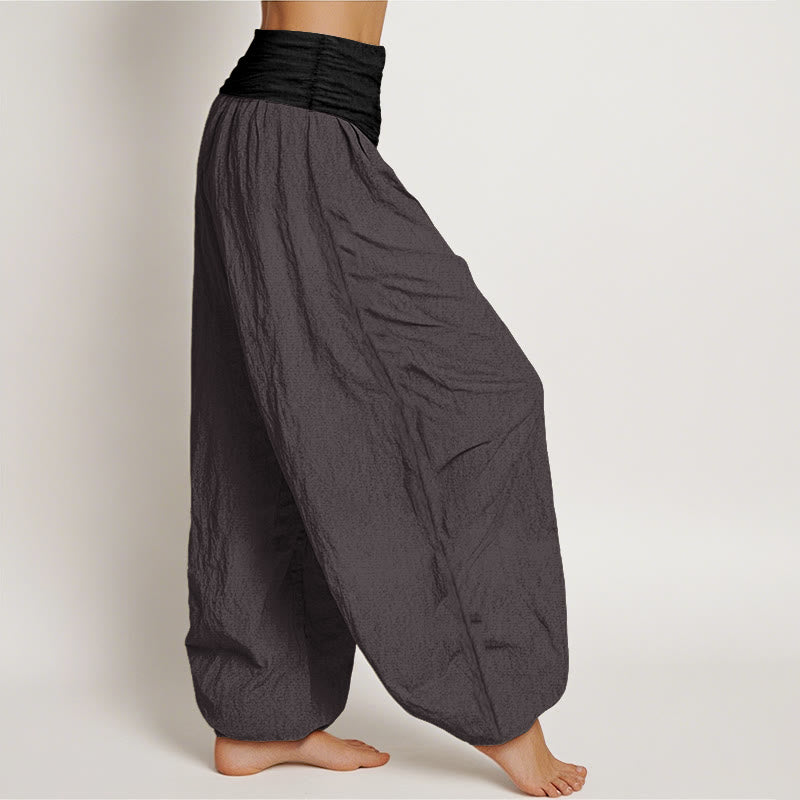Nimara Ritual Cotton Blue Black Gray Solid Color Women's Elastic Waist Harem Pants