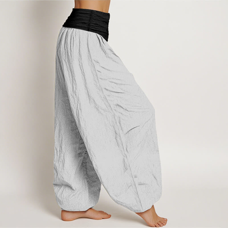 Nimara Ritual Cotton Blue Black Gray Solid Color Women's Elastic Waist Harem Pants