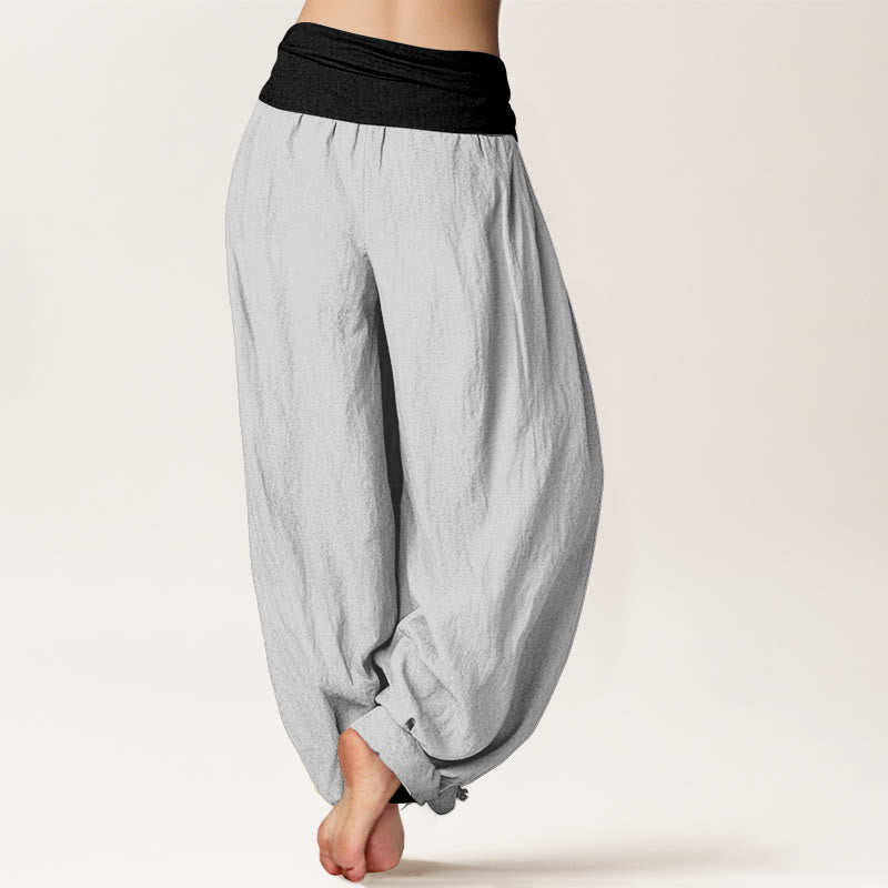 Nimara Ritual Cotton Blue Black Gray Solid Color Women's Elastic Waist Harem Pants