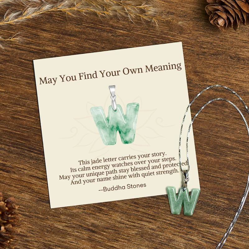 Nimara Ritual "May You Find Your Own Meaning" Natural A-Z Letter Jade 925 Sterling Silver Chain Necklace Includes Gift Message Card