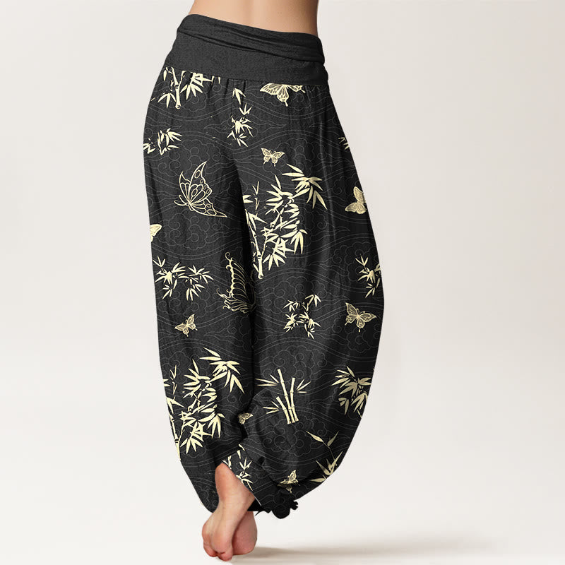 Nimara Ritual Cotton Elegant Butterfly Bamboo Pattern Women's Elastic Waist Harem Pants