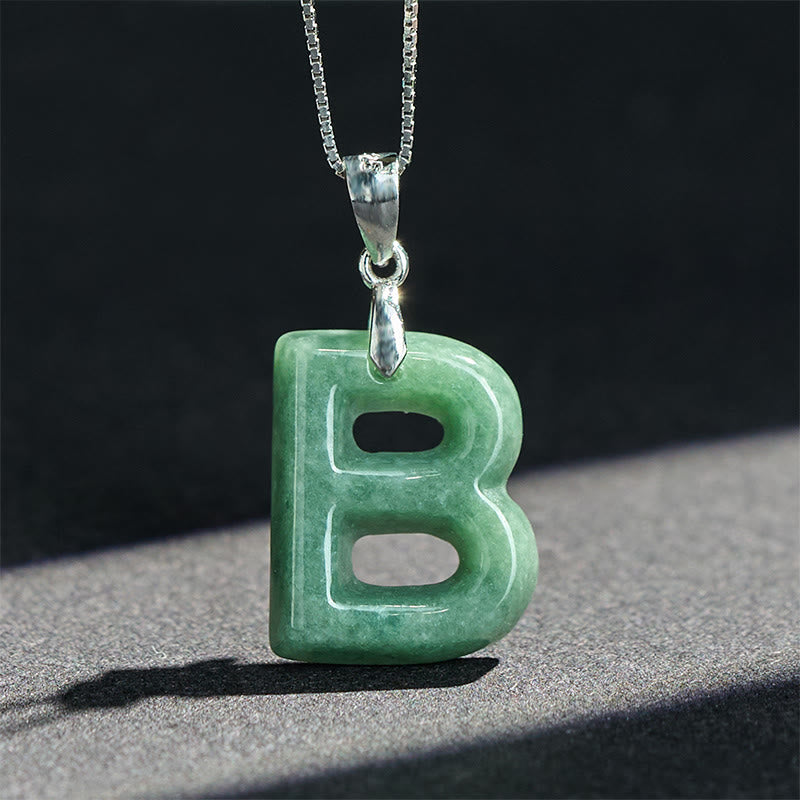 Nimara Ritual Natural A-Z Letter Jade 925 Sterling Silver Silm Chain Prosperity Necklace Pendant