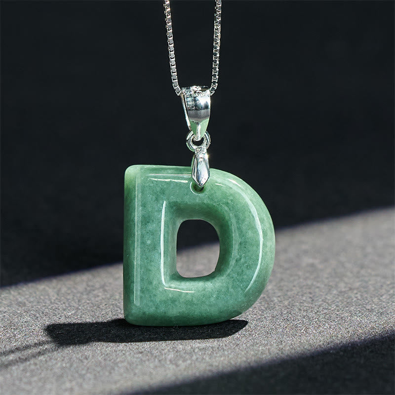 Nimara Ritual Natural A-Z Letter Jade 925 Sterling Silver Silm Chain Prosperity Necklace Pendant