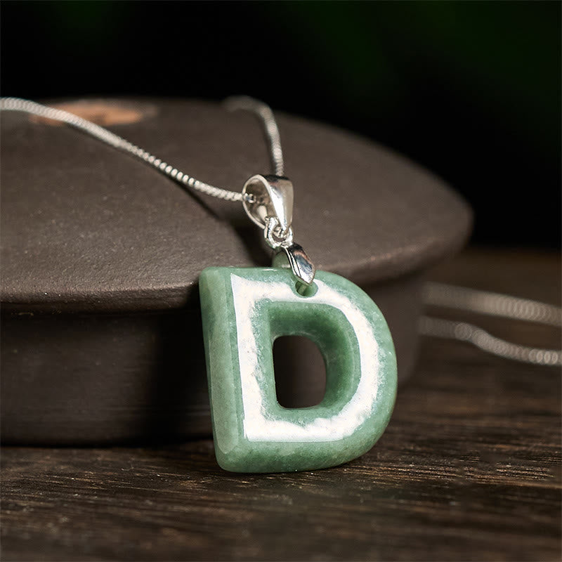 Nimara Ritual Natural A-Z Letter Jade 925 Sterling Silver Silm Chain Prosperity Necklace Pendant