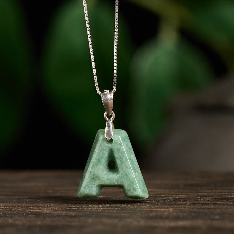 Nimara Ritual Natural A-Z Letter Jade 925 Sterling Silver Silm Chain Prosperity Necklace Pendant