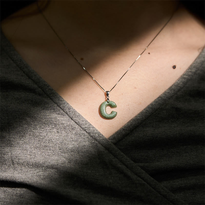 Nimara Ritual Natural A-Z Letter Jade 925 Sterling Silver Silm Chain Prosperity Necklace Pendant