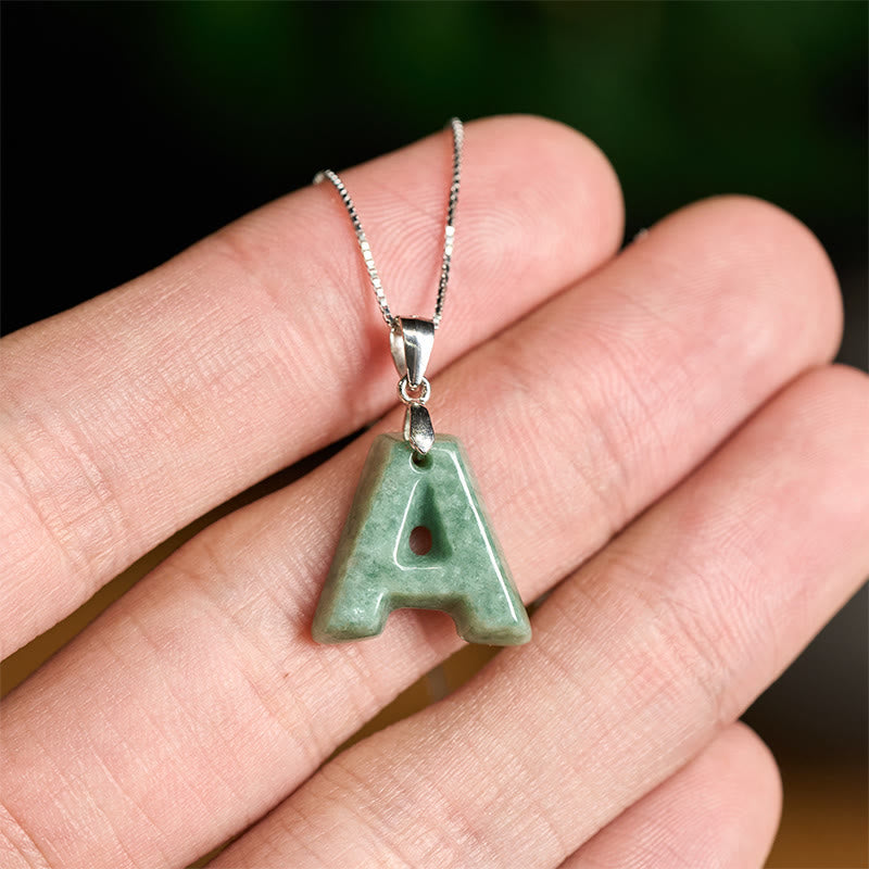 Nimara Ritual Natural A-Z Letter Jade 925 Sterling Silver Silm Chain Prosperity Necklace Pendant