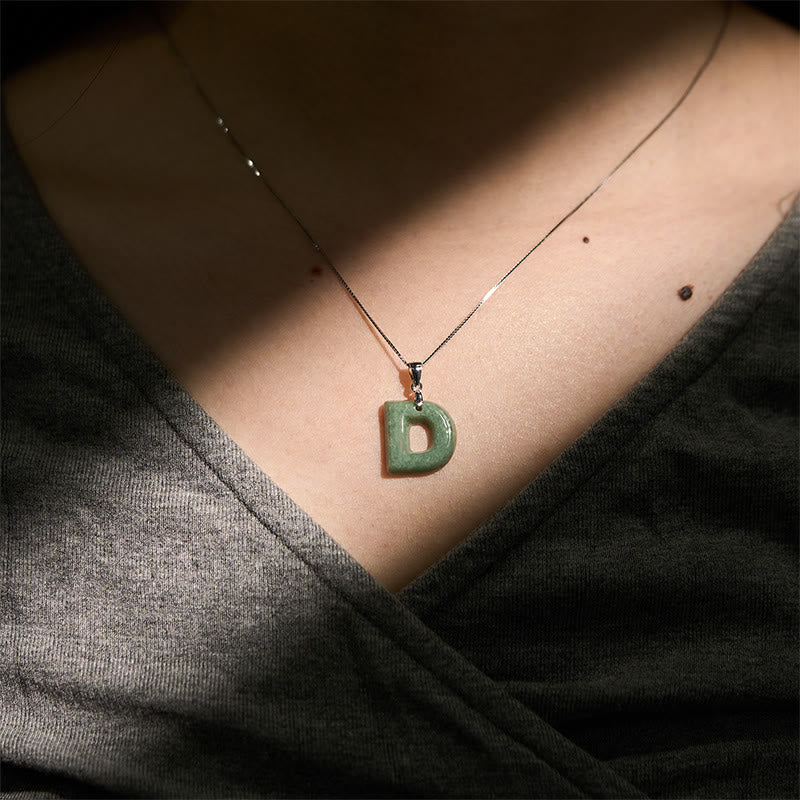 Nimara Ritual Natural A-Z Letter Jade 925 Sterling Silver Silm Chain Prosperity Necklace Pendant