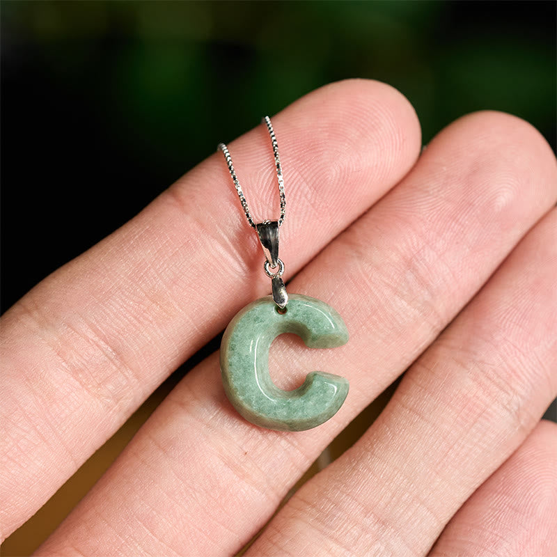 Nimara Ritual Natural A-Z Letter Jade 925 Sterling Silver Silm Chain Prosperity Necklace Pendant