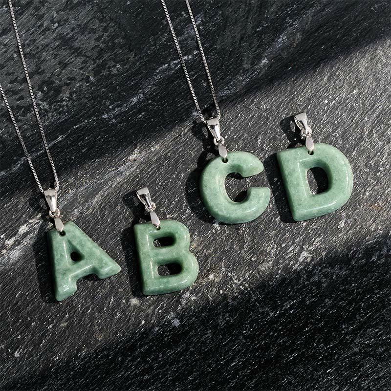 Nimara Ritual Natural A-Z Letter Jade 925 Sterling Silver Silm Chain Prosperity Necklace Pendant