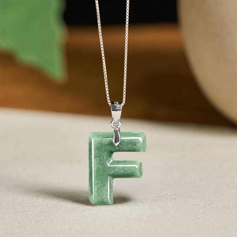 Nimara Ritual Natural A-Z Letter Jade 925 Sterling Silver Silm Chain Prosperity Necklace Pendant