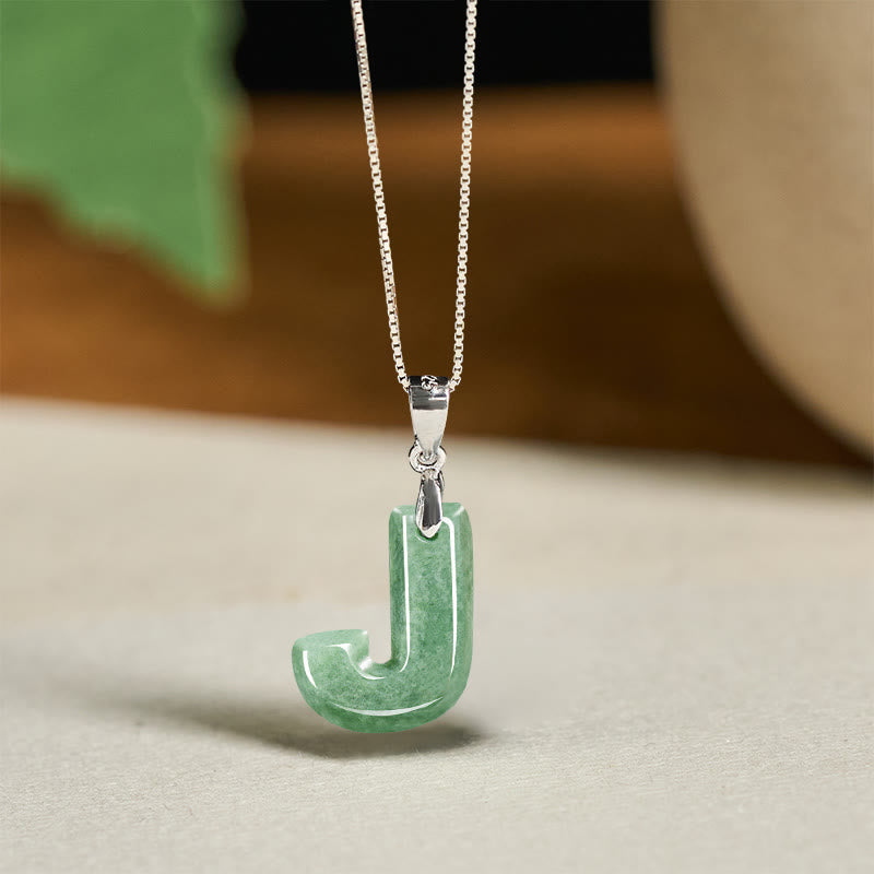 Nimara Ritual Natural A-Z Letter Jade 925 Sterling Silver Silm Chain Prosperity Necklace Pendant