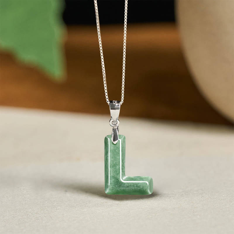 Nimara Ritual Natural A-Z Letter Jade 925 Sterling Silver Silm Chain Prosperity Necklace Pendant