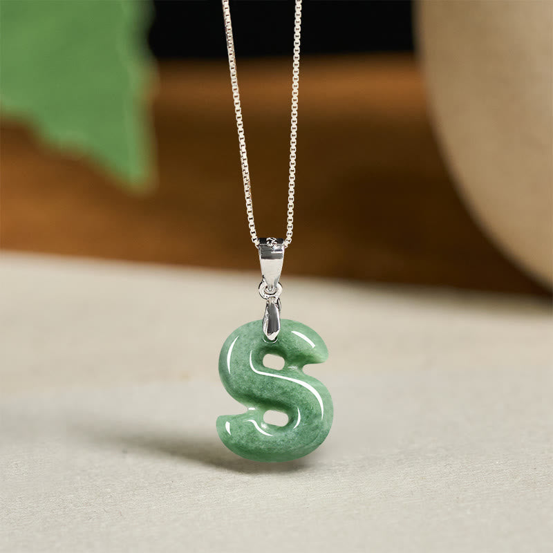Nimara Ritual Natural A-Z Letter Jade 925 Sterling Silver Silm Chain Prosperity Necklace Pendant