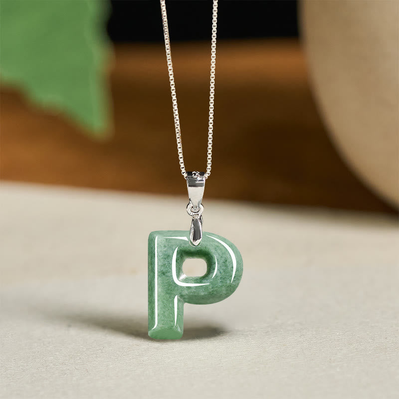 Nimara Ritual Natural A-Z Letter Jade 925 Sterling Silver Silm Chain Prosperity Necklace Pendant