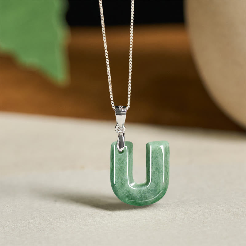 Nimara Ritual Natural A-Z Letter Jade 925 Sterling Silver Silm Chain Prosperity Necklace Pendant