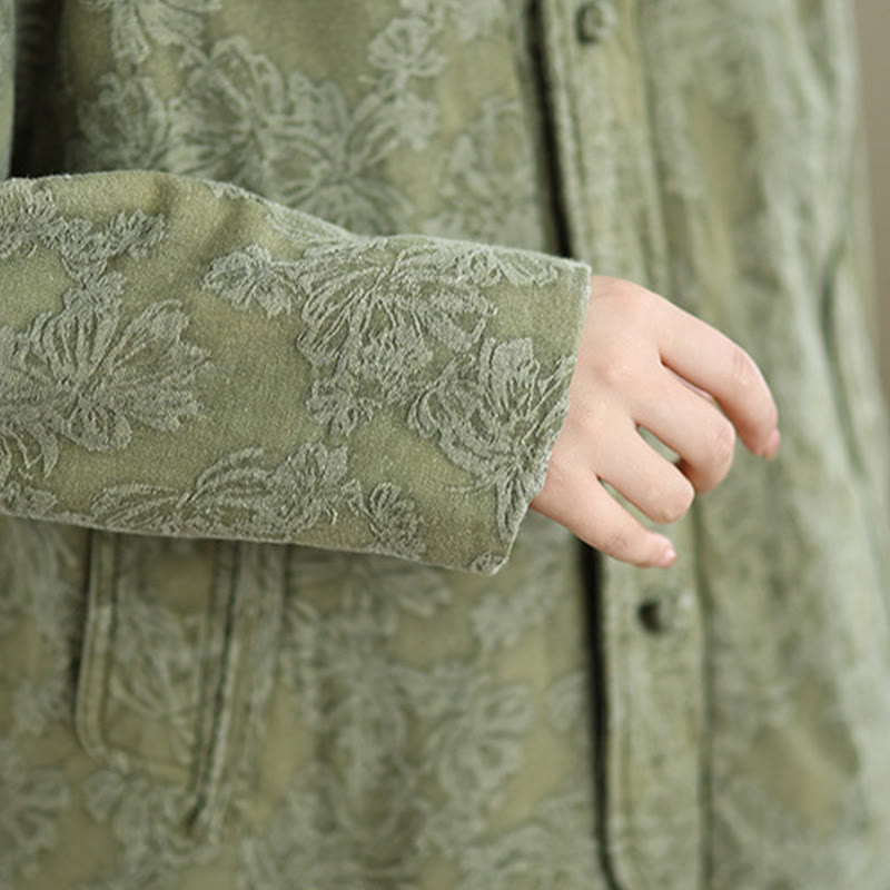 Nimara Ritual Winter V-Neck Jacquard Frog-Button Cotton Long Sleeve Women's Thermal Jacket With Pockets