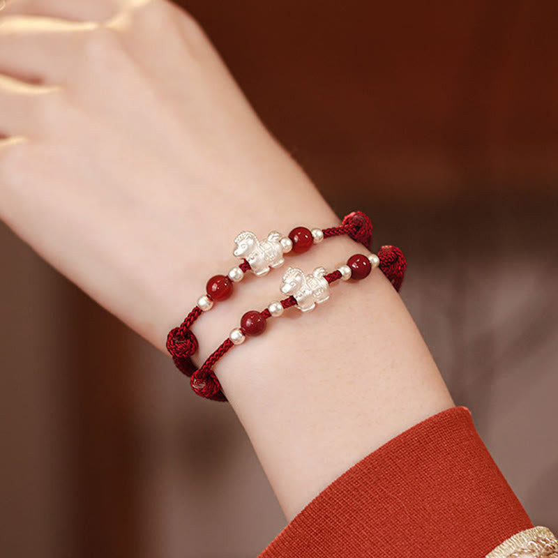 Nimara Ritual 999 Sterling Silver Red Agate Year Of The Horse Prosperity String Bracelet
