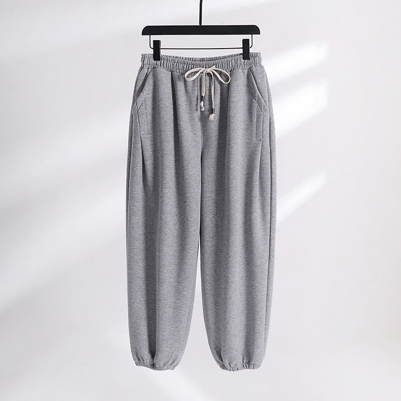 Nimara Ritual Fall Winter Solid Drawstring Regular Fleece-Lined Elastic Waist Men's Cotton Harem Pants With Pockets