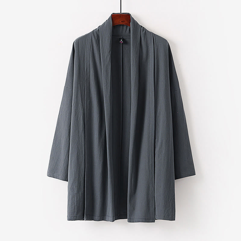 Nimara Ritual Spring Fall Solid Color Long Sleeve Mid-length Open Front Men's Kimono