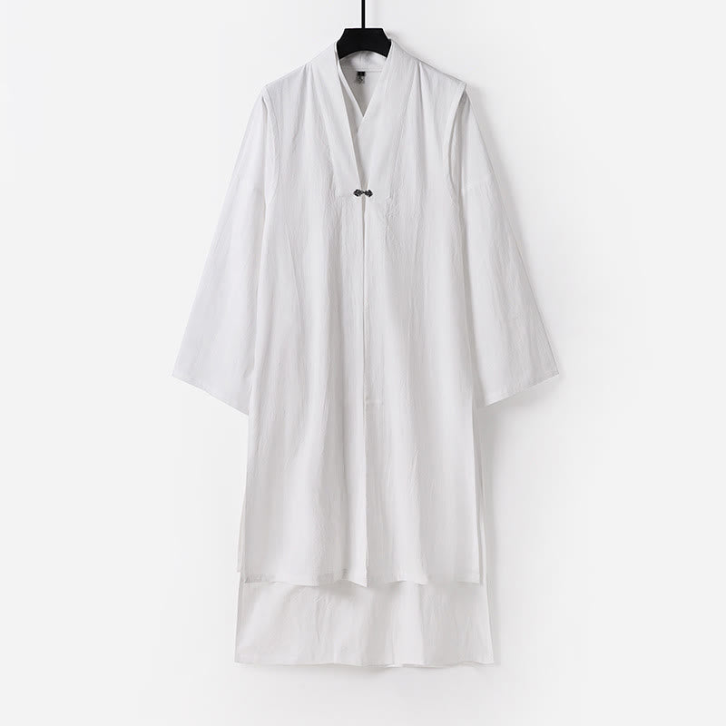 Nimara Ritual 2Pcs Wudang Fall Solid Long Sleeve Men's Taoist Long Robe Sleeveless Vest Lace-up Kimono Ceremony Suit
