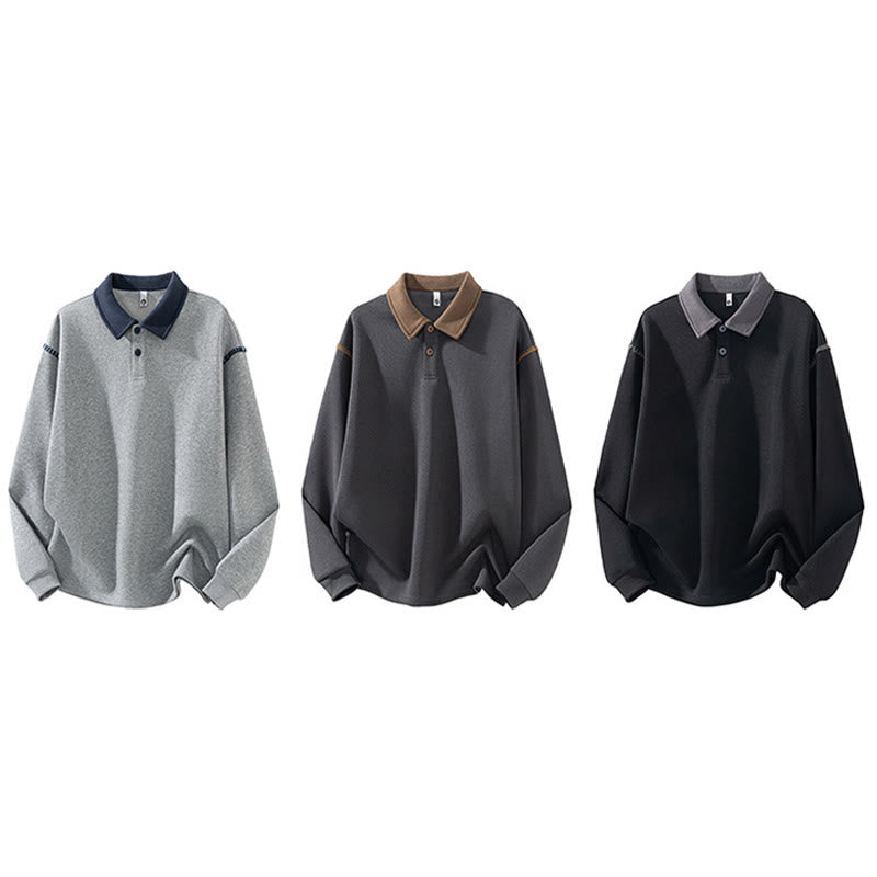 Nimara Ritual Fall Polo Collar Button Men's Sweatshirt Cotton Pullover