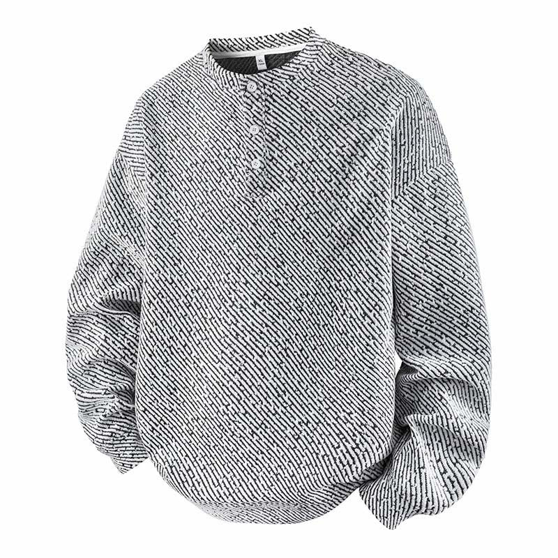 Nimara Ritual Fall Crew Neck Stripes Button Men's Sweatshirt Pullover
