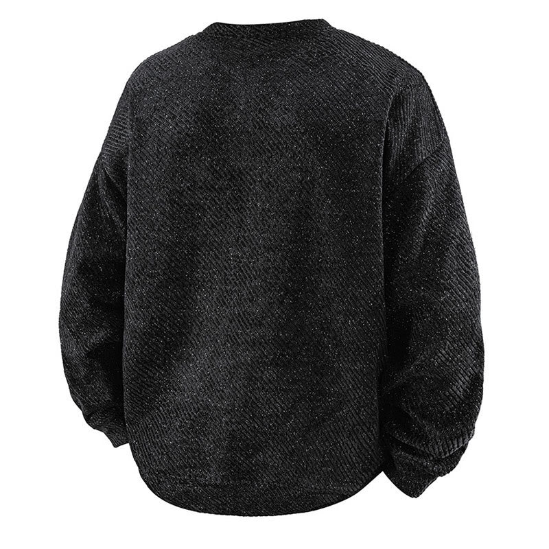 Nimara Ritual Fall Crew Neck Stripes Button Men's Sweatshirt Pullover