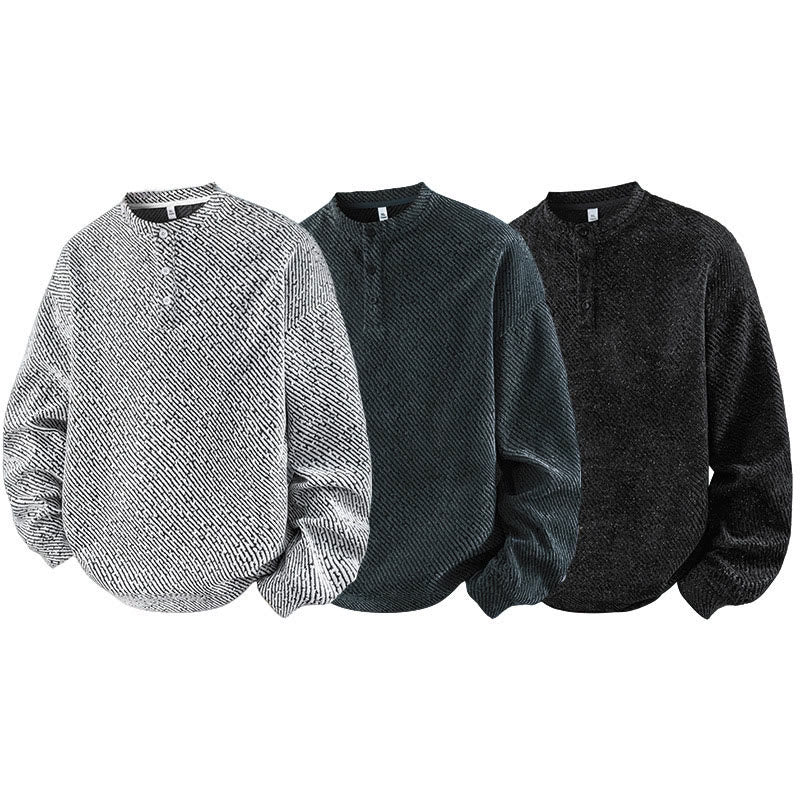 Nimara Ritual Fall Crew Neck Stripes Button Men's Sweatshirt Pullover