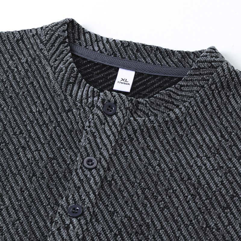 Nimara Ritual Fall Crew Neck Stripes Button Men's Sweatshirt Pullover