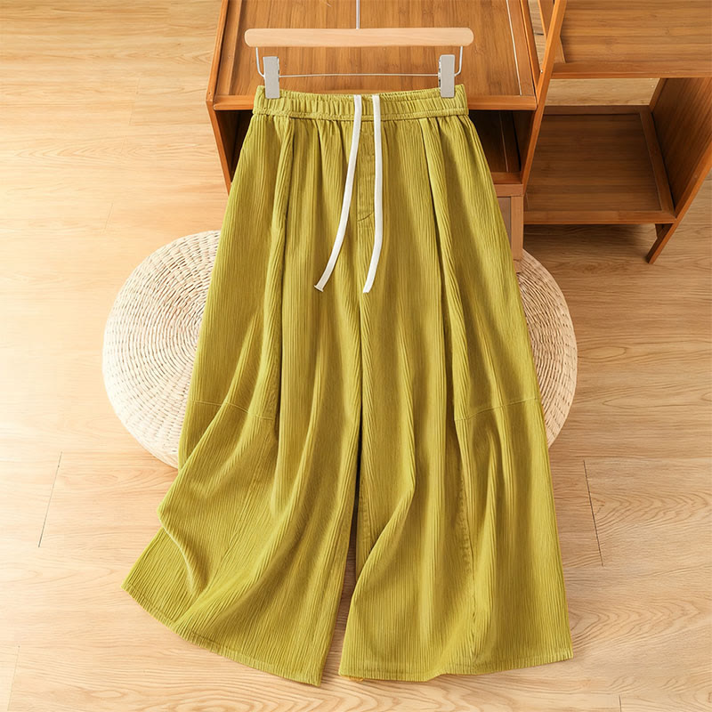 Nimara Ritual Plain Elastic Waist Women's Cropped 7-8 Length Wide Leg Corduroy Pants