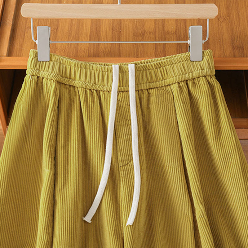 Nimara Ritual Plain Elastic Waist Women's Cropped 7-8 Length Wide Leg Corduroy Pants