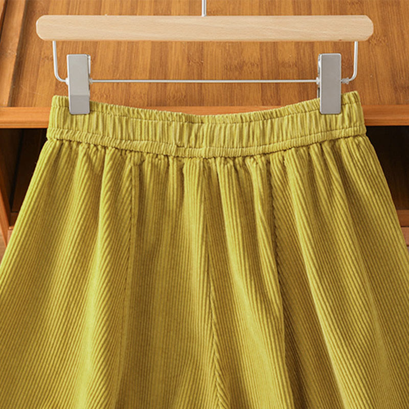 Nimara Ritual Plain Elastic Waist Women's Cropped 7-8 Length Wide Leg Corduroy Pants
