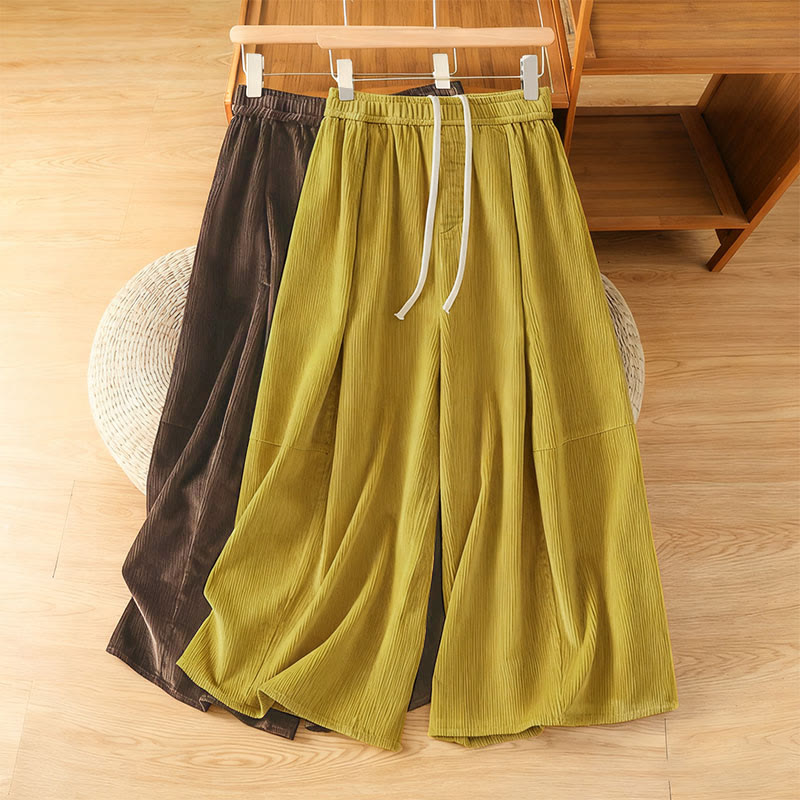 Nimara Ritual Plain Elastic Waist Women's Cropped 7-8 Length Wide Leg Corduroy Pants