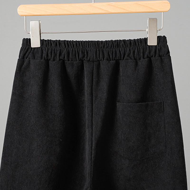 Nimara Ritual Plain Elastic Waist Patchwork Plaid Women's Ankle-Length Wide Leg Corduroy Pants