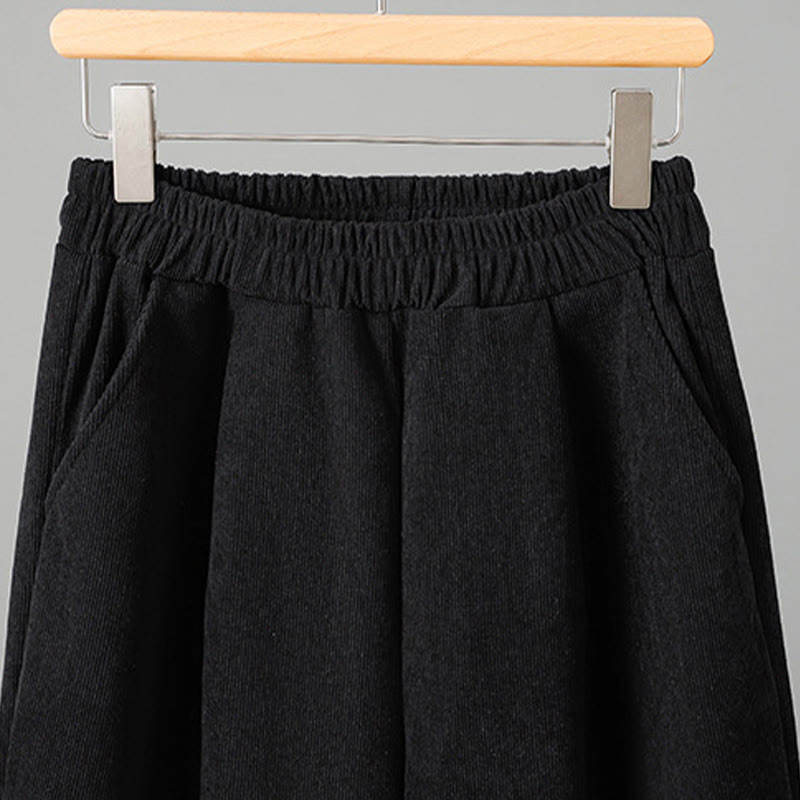 Nimara Ritual Plain Elastic Waist Patchwork Plaid Women's Ankle-Length Wide Leg Corduroy Pants