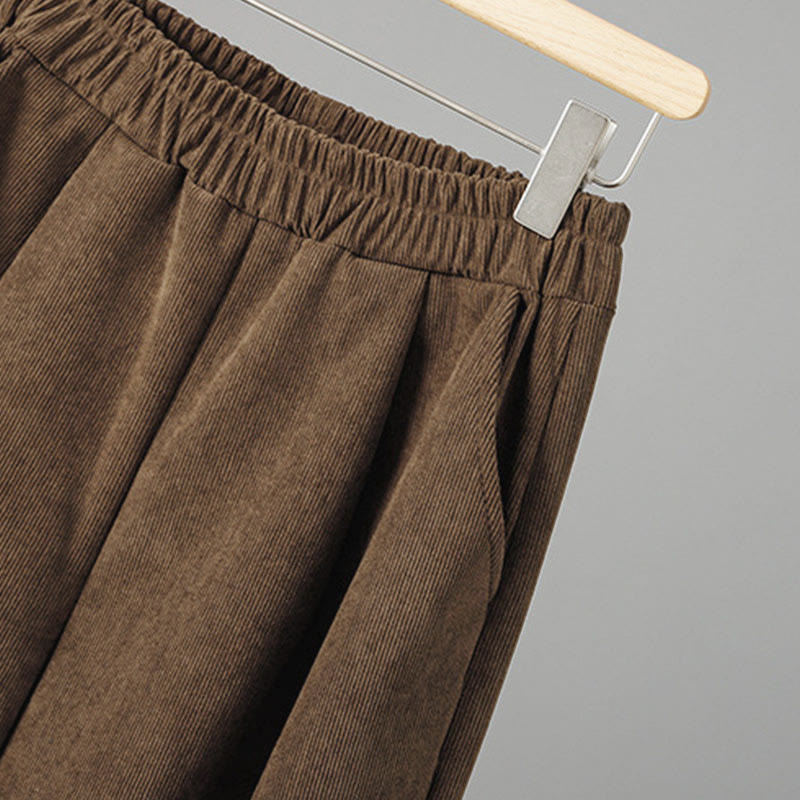 Nimara Ritual Plain Elastic Waist Patchwork Plaid Women's Ankle-Length Wide Leg Corduroy Pants