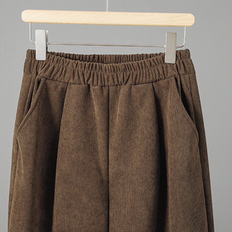 Nimara Ritual Plain Elastic Waist Patchwork Plaid Women's Ankle-Length Wide Leg Corduroy Pants