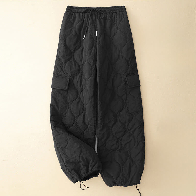 Nimara Ritual Winter Curved Lines Elastic Waist Drawstring Cotton Thermal Women's Pants With Pockets