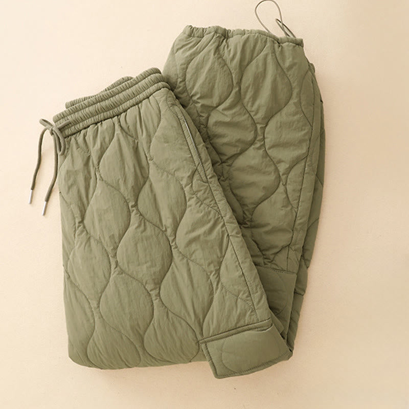 Nimara Ritual Winter Curved Lines Elastic Waist Drawstring Cotton Thermal Women's Pants With Pockets