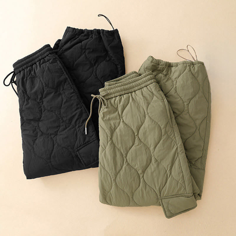 Nimara Ritual Winter Curved Lines Elastic Waist Drawstring Cotton Thermal Women's Pants With Pockets