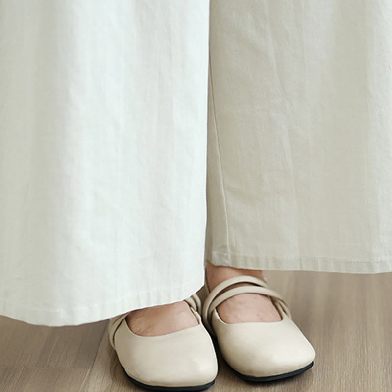 Nimara Ritual 2Pcs Fall Solid Color Cotton Buttons Down Long Sleeve Shirt Ankle-Length Wide Leg Pants Women's Set With Pockets