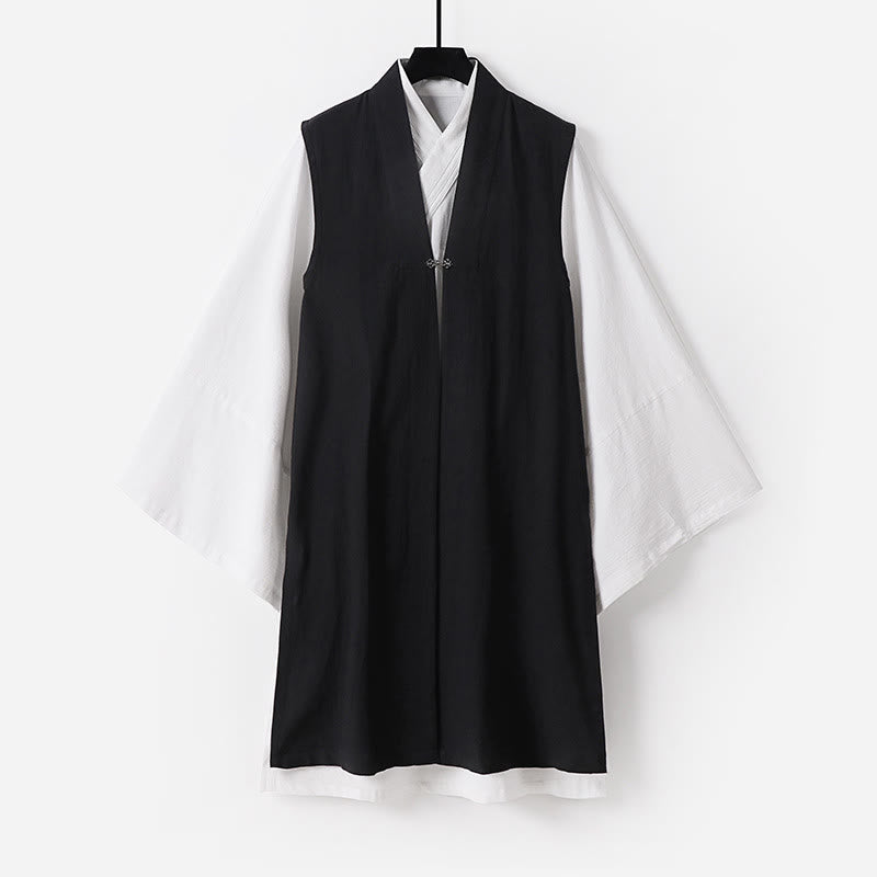 Nimara Ritual 2Pcs Wudang Tai Chi Ceremony Solid Long Sleeve Men's Taoist Long Robe Kimono Sleeveless Vest Suit