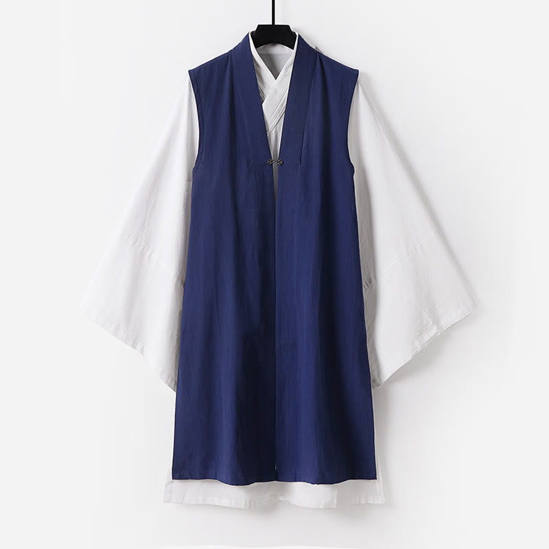 Nimara Ritual 2Pcs Wudang Tai Chi Ceremony Solid Long Sleeve Men's Taoist Long Robe Kimono Sleeveless Vest Suit