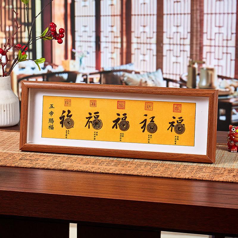 Nimara Ritual Fu Character Five-Emperor Coins Lucky Fortune Photo Frame Ornament Home Decor