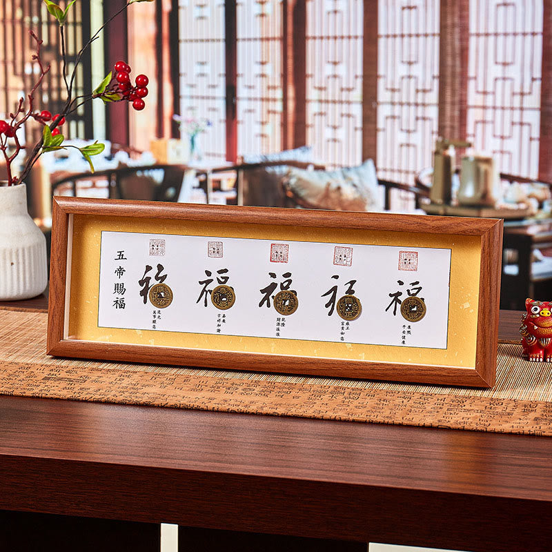 Nimara Ritual Fu Character Five-Emperor Coins Lucky Fortune Photo Frame Ornament Home Decor