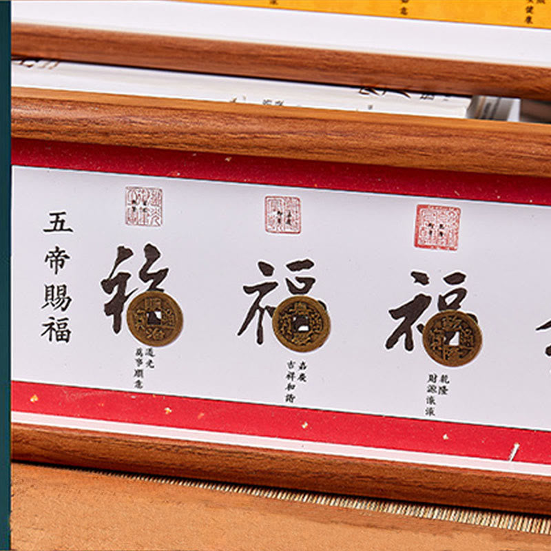 Nimara Ritual Fu Character Five-Emperor Coins Lucky Fortune Photo Frame Ornament Home Decor